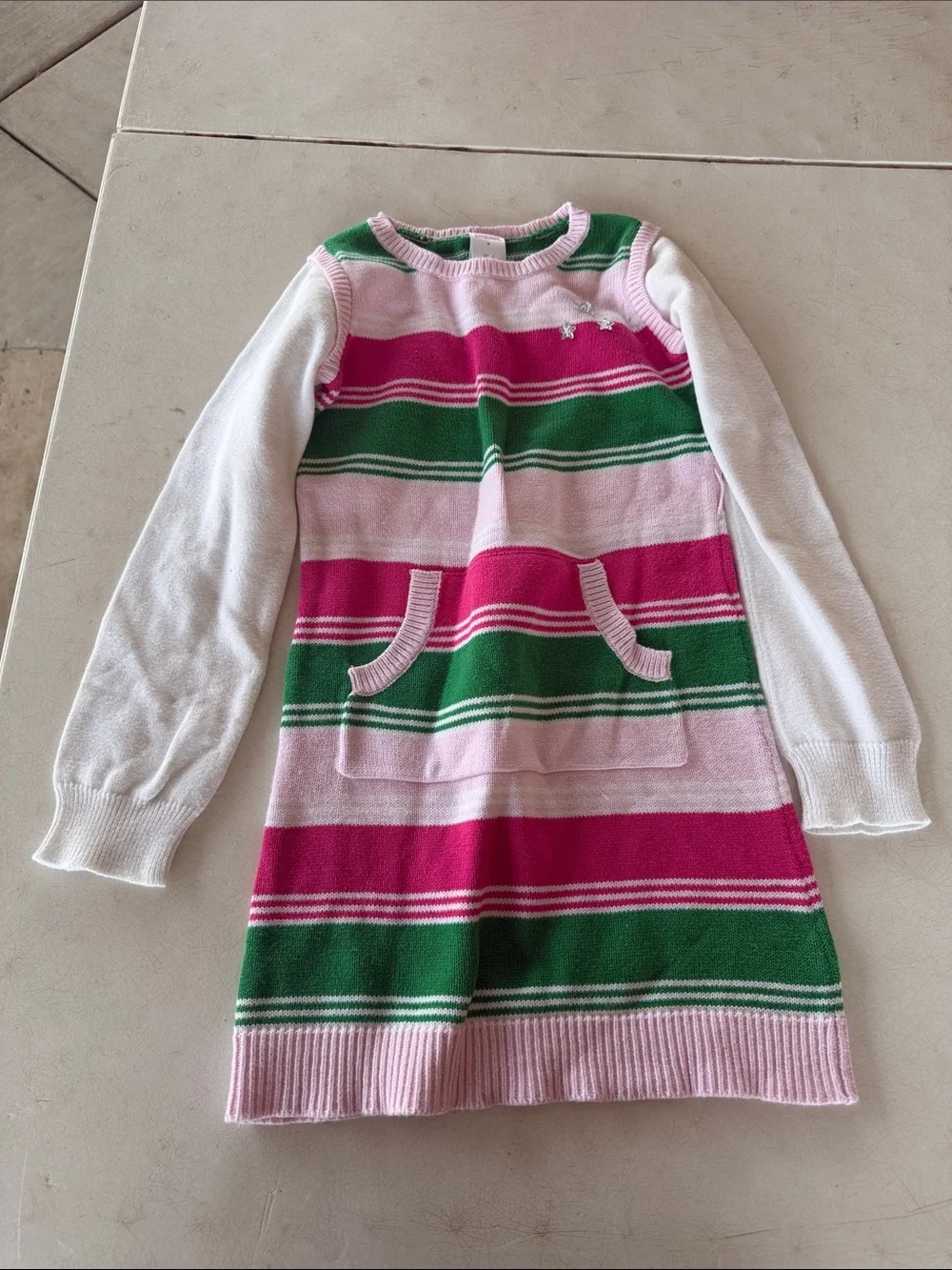 Gymboree Pink, Green & White Striped Knit Dress